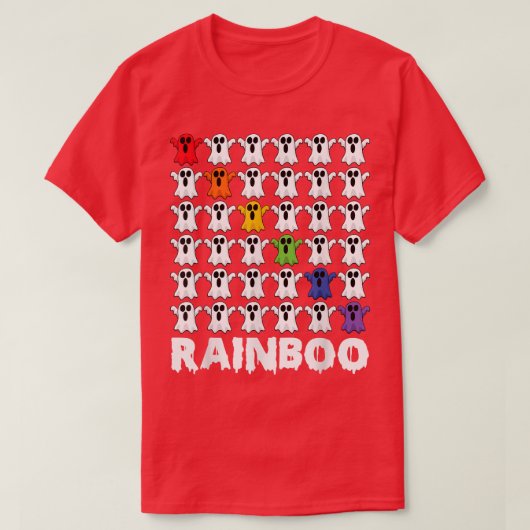 LGBTQプライド幽霊レインボーブー幽霊レインボーおもしろい Tシャツ (デザイン正面)