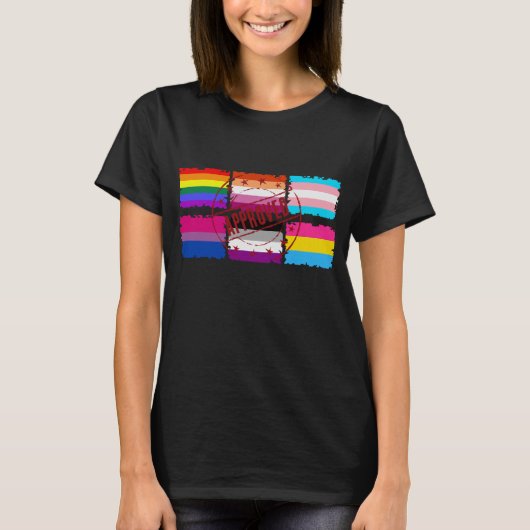 LGBTQプライド月ストライプフラグ Tシャツ (正面)