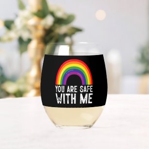 LGBTQプライド月間 レインボー「あなたは私と一緒なら安心です」 ステムなしワイングラス