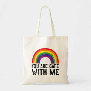 LGBTQプライド月間 レインボー「あなたは私と一緒にいれば安全です」 トートバッグ