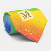 LGBTQプライド水彩レインボー金ゴールドモノグラム ネクタイ (ロール)