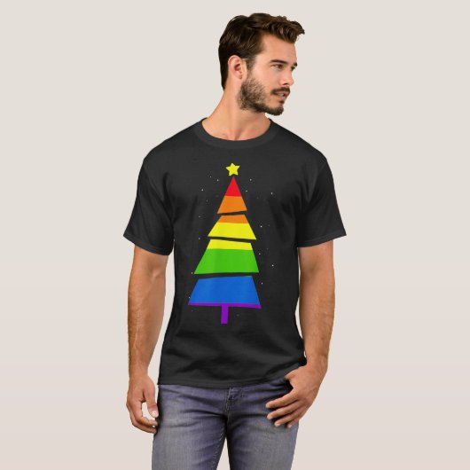LGBTQプライド レインボーフラッグ ゲイ クリスマスツリー Xマス G Tシャツ (正面フル)