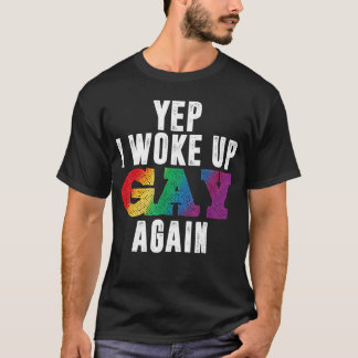 LGBTQプライド レインボー おもしろTシャツ 再びゲイとして目覚めた Tシャツ