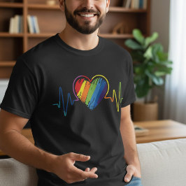 LGBTQプライド レインボー ハートビート 平等 Tシャツ