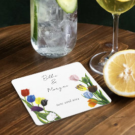 LGBTQプラスチューリップ花 スクエアペーパーコースター