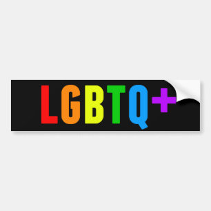 LGBTQプラスレインボーゲイプライド頭字語ブラック バンパーステッカー