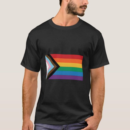 LGBTQプログレスプライドフラッグ Tシャツ (正面)