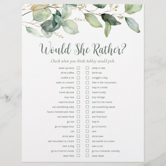 LGBTQユーカリブライダルシャワーゲーム チラシ (正面)