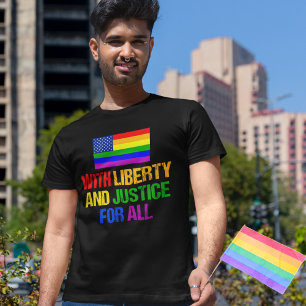 LGBTQライツ・レインボー・アメリカ国旗ゲイプライド Tシャツ
