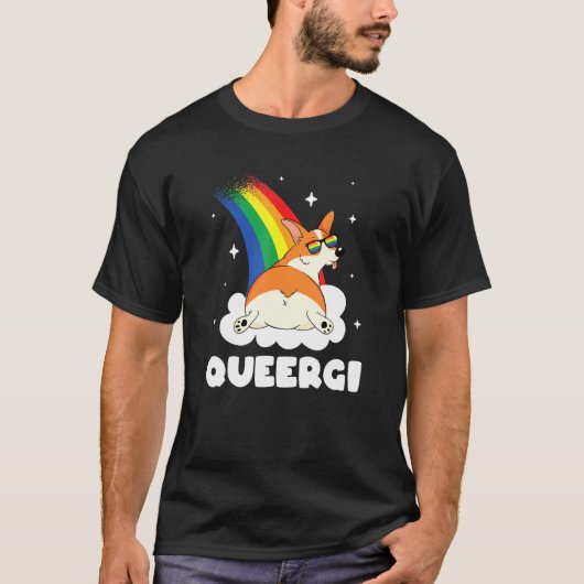 LGBTQレインボーキュートコルギクイエルギ同性愛者ゲイプライドS Tシャツ (正面)