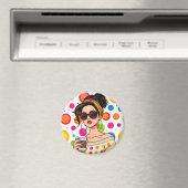 LGBTQレインボーバンダナの女性とコーヒー マグネット (インサイチュ (食洗機))