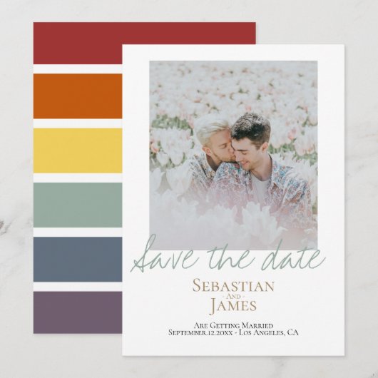 LGBTQレインボーフォトの日付をパーソナライズされた保存 セーブザデート (正面/裏面)