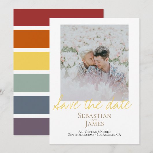 LGBTQレインボーフォトの日付をパーソナライズされた保存 セーブザデート (正面/裏面)