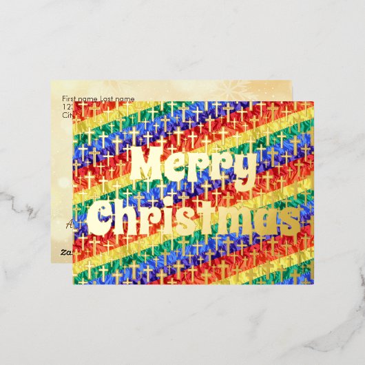 LGBTQレインボーフラッグイエズクロスメリークリスマス 箔シーズンポストカード (正面/裏面)