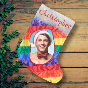 LGBTQレインボー国旗ゲイプライド国旗の写真名同性愛者 スモールクリスマスストッキング