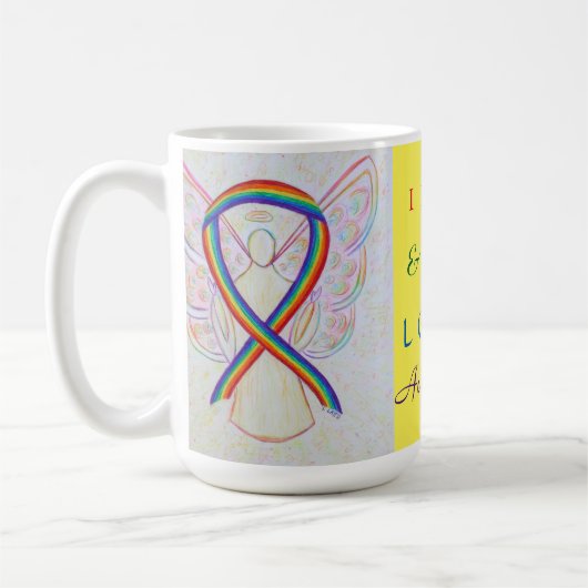 LGBTQレインボー認識度リボンエンジェルカスタムムグ コーヒーマグカップ (左)