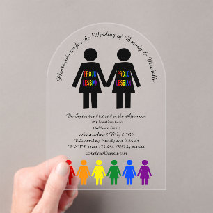 LGBTQレズビアンシルエット&レインボーレディースカスタム アクリル招待状