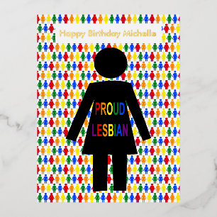 LGBTQレズビアンシルエット&レインボーレディースカスタム 箔シーズンポストカード
