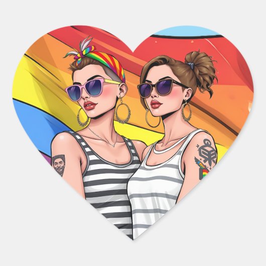 LGBTQレズビアンレインボー国旗 ハートシール (正面)
