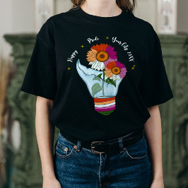 LGBTQレズビアン国旗のひまわり電球 Tシャツ
