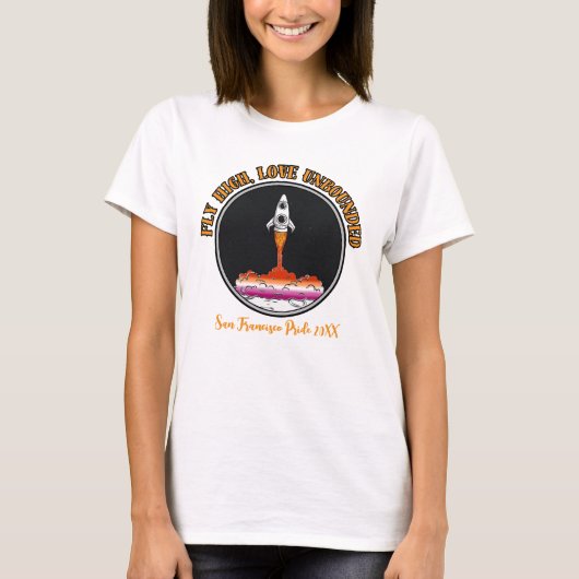 LGBTQレズビアン国旗、高フライ、無制限の愛 Tシャツ (正面)