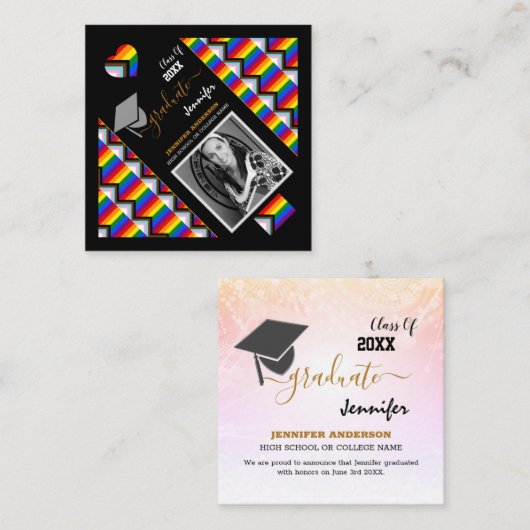 LGBTQ卒業生とレインボープログレス旗卒業 スクエア名刺 (正面/裏面)