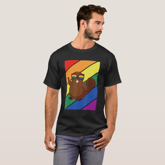 LGBTQ国旗ゲイプライド月レインボービーバーLGB Tシャツ (正面フル)