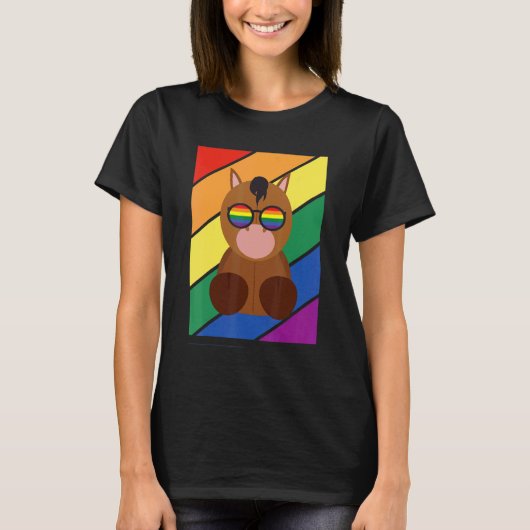Lgbtq国旗ゲイプライド月レインボーホースLgbt Tシャツ (正面)