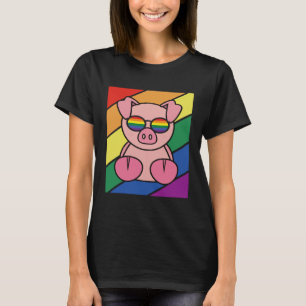 LGBTQ国旗ゲイプライド月LGBT G付きレインボーブタ Tシャツ