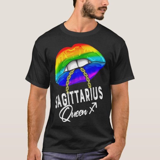LGBTQ射手座クイーンリップ〔占星術の〕十二宮図レインボーゲイPr Tシャツ (正面)