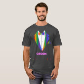 LGBTQ新郎Tuxedoレインボーゲイプライドレズビアン Tシャツ (正面フル)