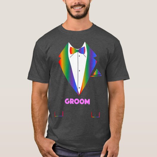 LGBTQ新郎Tuxedoレインボーゲイプライドレズビアン Tシャツ (正面)