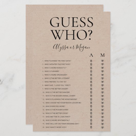 LGBTQ素朴ブライダルシャワーゲーム (正面/裏面)