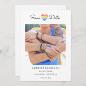 LGBTQ虹のハート日付を写真と共に保存 セーブザデート (正面/裏面)