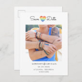 LGBTQ虹のハート日付を写真と共に保存 ポストカード (正面/裏面)