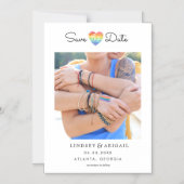 LGBTQ虹のハート日付を写真と共に保存 マグネット招待状 (正面)