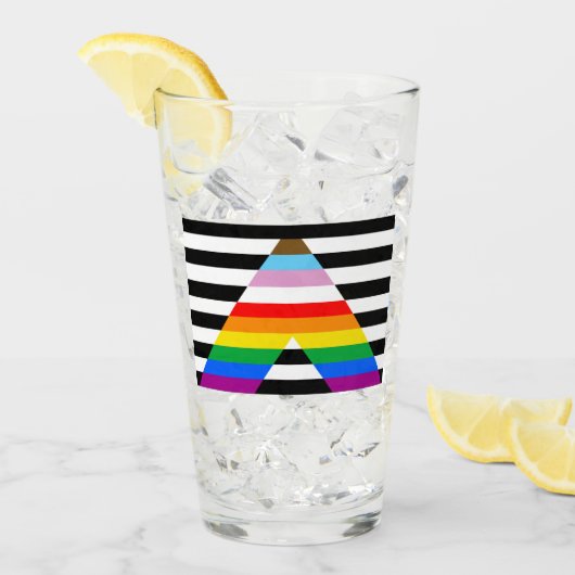 LGBTQ進歩アライ・プライドフラグ タンブラーグラス (アイス正面)