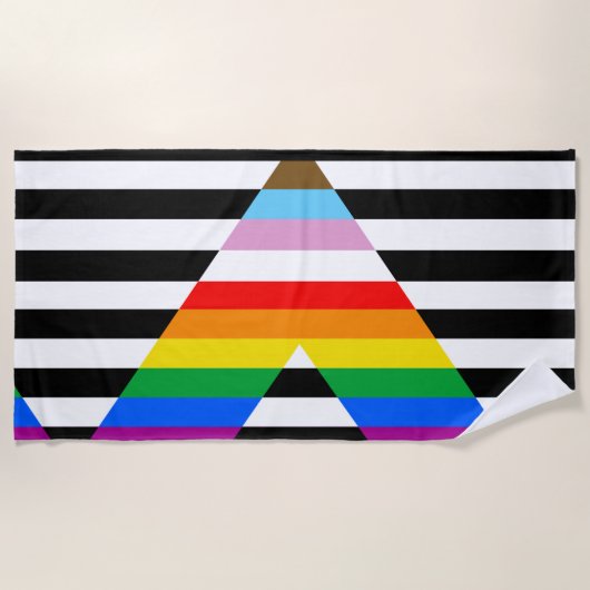 LGBTQ進歩アライ・プライドフラグ ビーチタオル (正面)