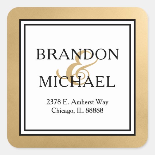 LGBTQ金ゴールドモダン結婚差出人住所スクエア スクエアシール (正面)