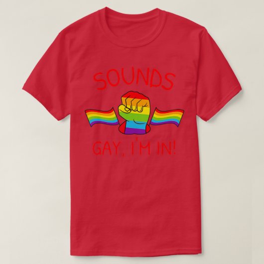 LGBTQ+おもしろいレインボーフラグのサウンドゲイImゲイPr Tシャツ (デザイン正面)