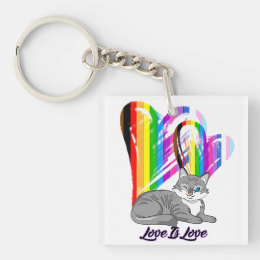 LGBTQ+のペットオーナー - 愛は愛に猫 キーホルダー (正面)