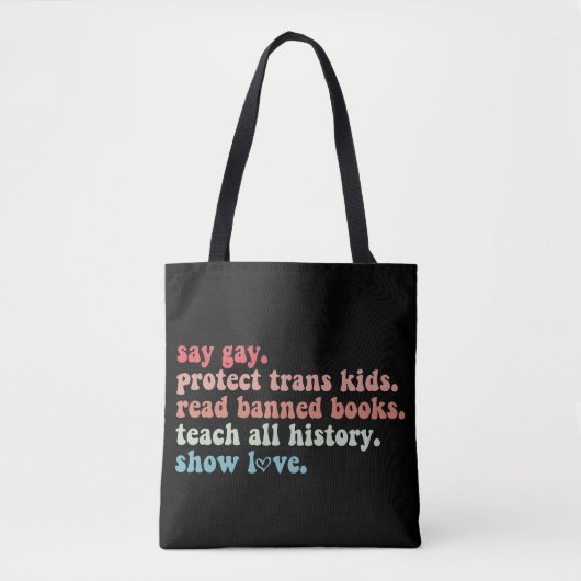 LGBTQ+の子供たちを守ろう 検閲本を読もう ゲイを肯定する トートバッグ (正面)