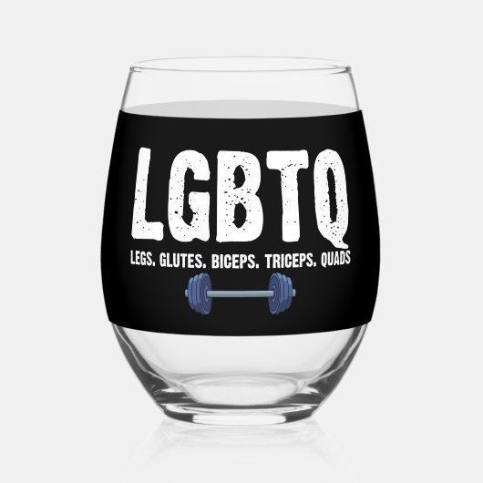LGBTQ もも お尻 上腕二頭筋 上腕三頭筋 大腿四頭筋 筋トレ大好き ステムなしワイングラス (正面)
