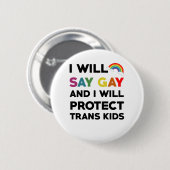LGBTQ+を守る 私はゲイと言い トランスジェンダーの子供たちを守る 缶バッジ (正面&裏面)