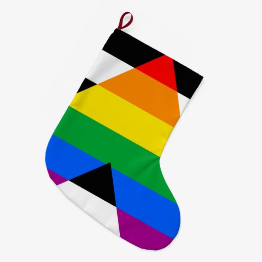 LGBTQ+ アライフラグ ラージクリスマスストッキング (正面 (吊り時))