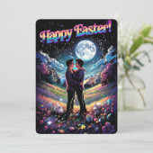 LGBTQ+アートゲイカップル月の下のイースターカード シーズンカード (スタンド正面)