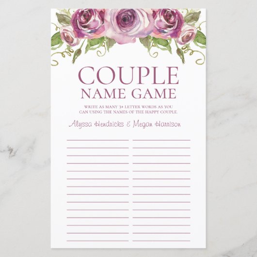 LGBTQ カップル名前ゲーム パープルローズ (正面)