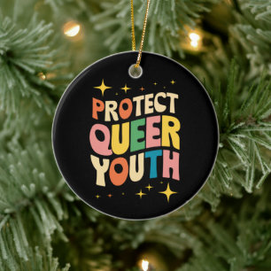 LGBTQ クィアの若者を守ろう トランスジェンダーの子供たちを守ろう セラミックオーナメント