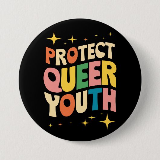 LGBTQ クィアの若者を守ろう トランスジェンダーの子供たちを守ろう 缶バッジ (正面)