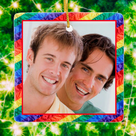 LGBTQ+ゲイプライドレインボー国旗カスタムのフォトフレーム セラミックオーナメント